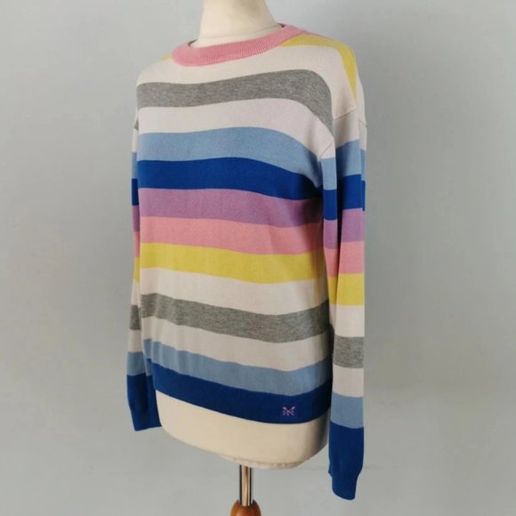CREW CLOTHING 10 Multicoloured Striped Crew Neck Jumper Casual Long Sleeve - Picture 2 of 5